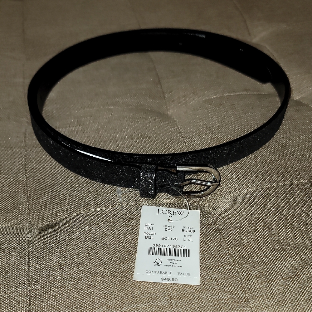 J. Crew Sleek Glitter Black Belt Sz: L/XL NWT